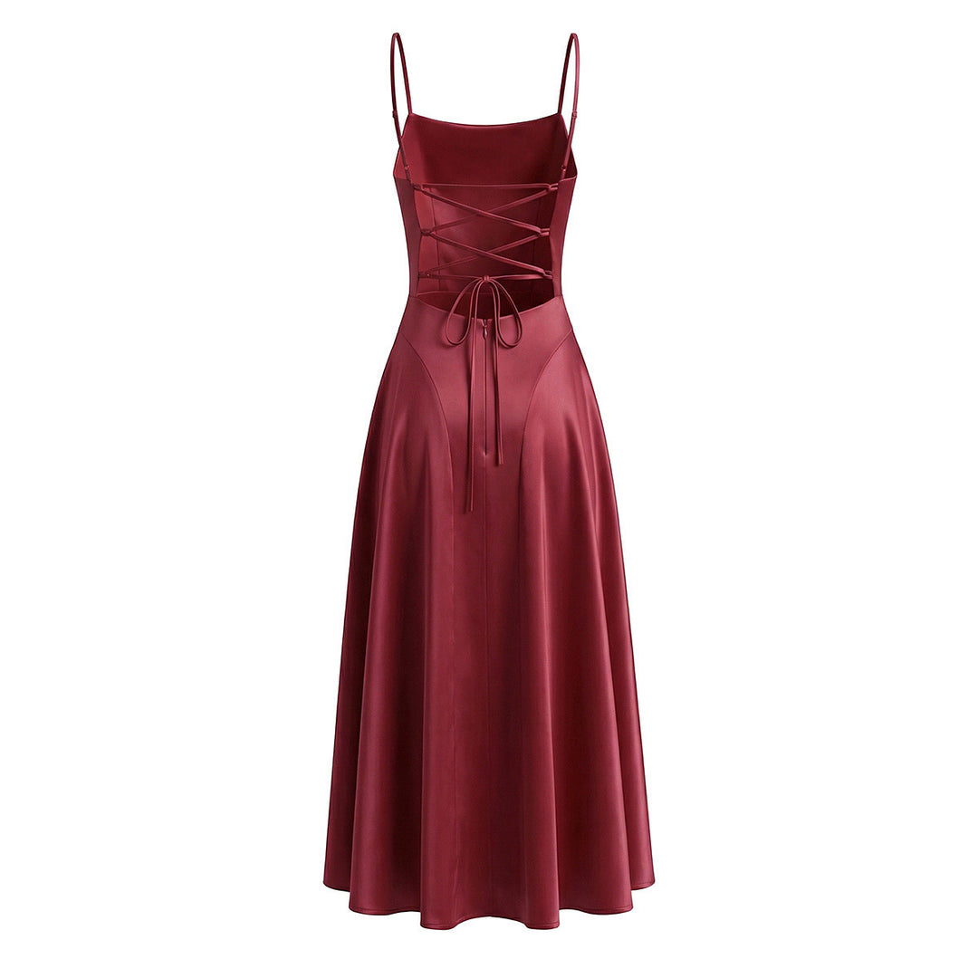 Damen Satin Abendkleid mit Drapé-Ausschnitt Drune