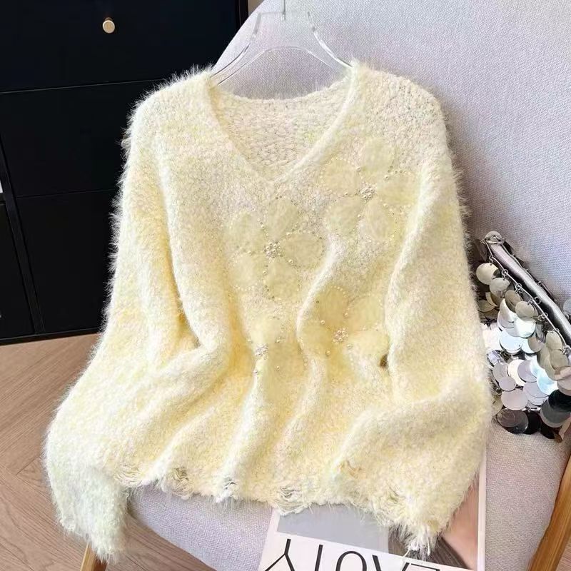 Damen kuscheliger Pullover mit floralen Applikationen Drune
