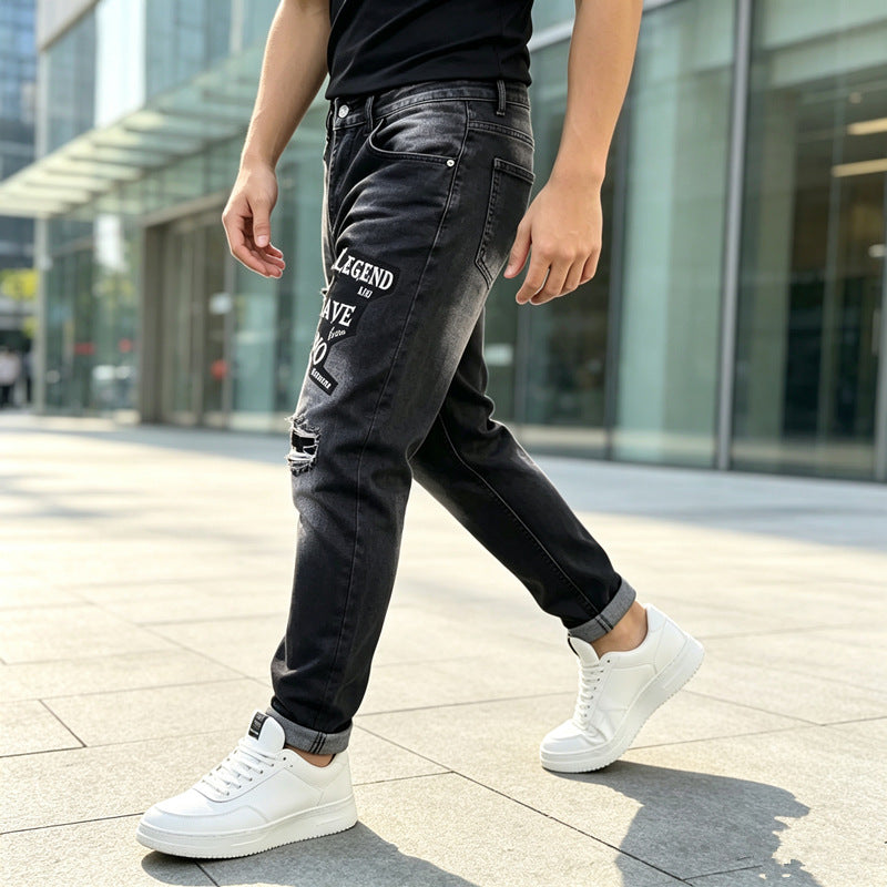 Herren Modische Ripped Jeans mit grafischen Prints Drune