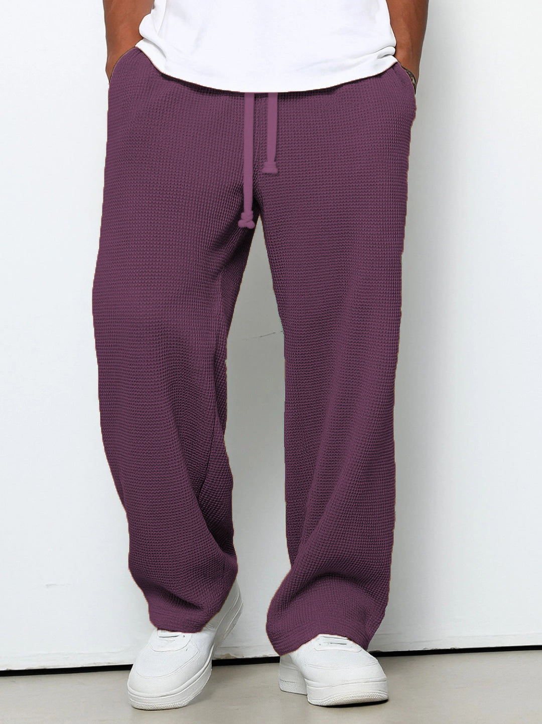 Herren nan lässige Waffelstruktur Lounge-Hose mit Kordelzug, elastischem Bund und weiter Passform Drune