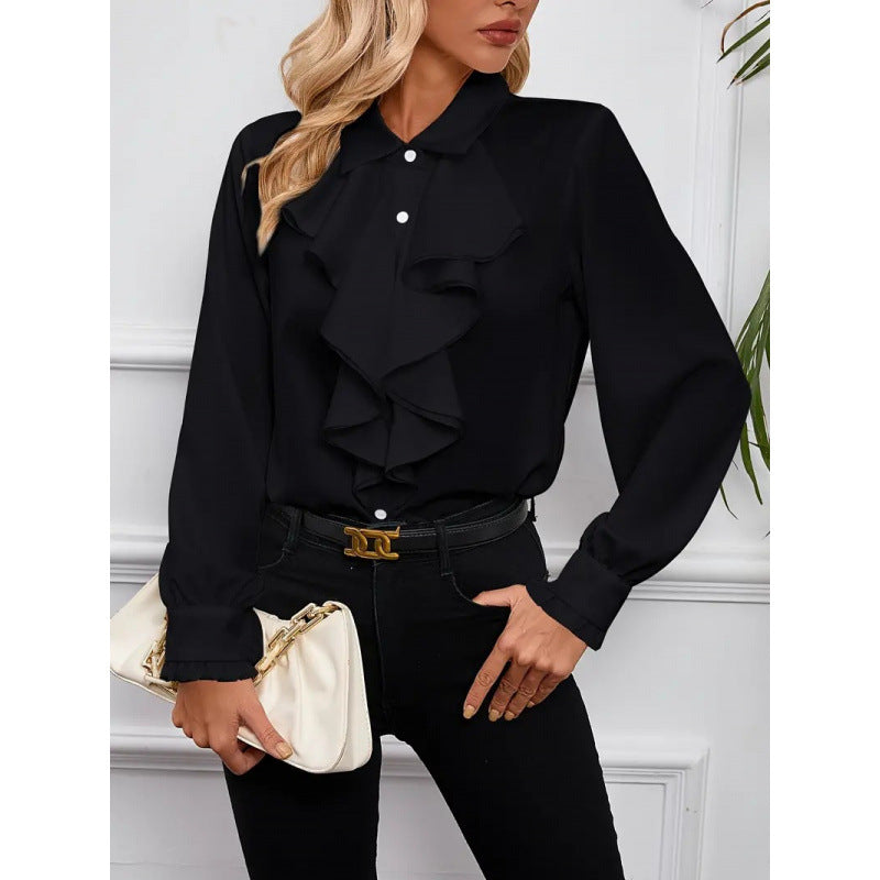 Damen Bluse mitraffinierten Rüschendetails und eleganten Ärmeln Drune