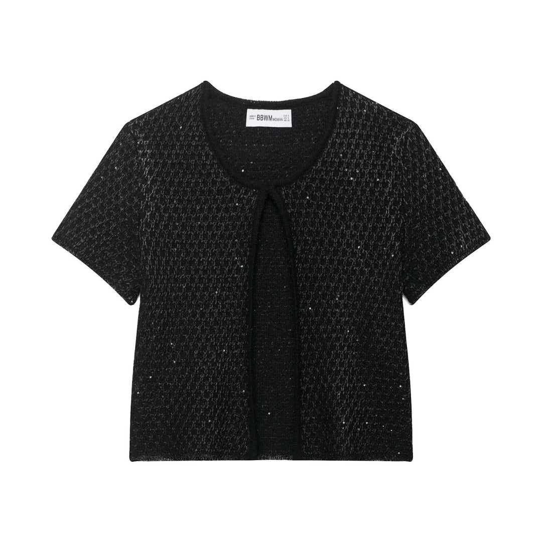 Damen Kurzärmelige Bouclé Strickjacke mit offenem Frontschlitz Drune