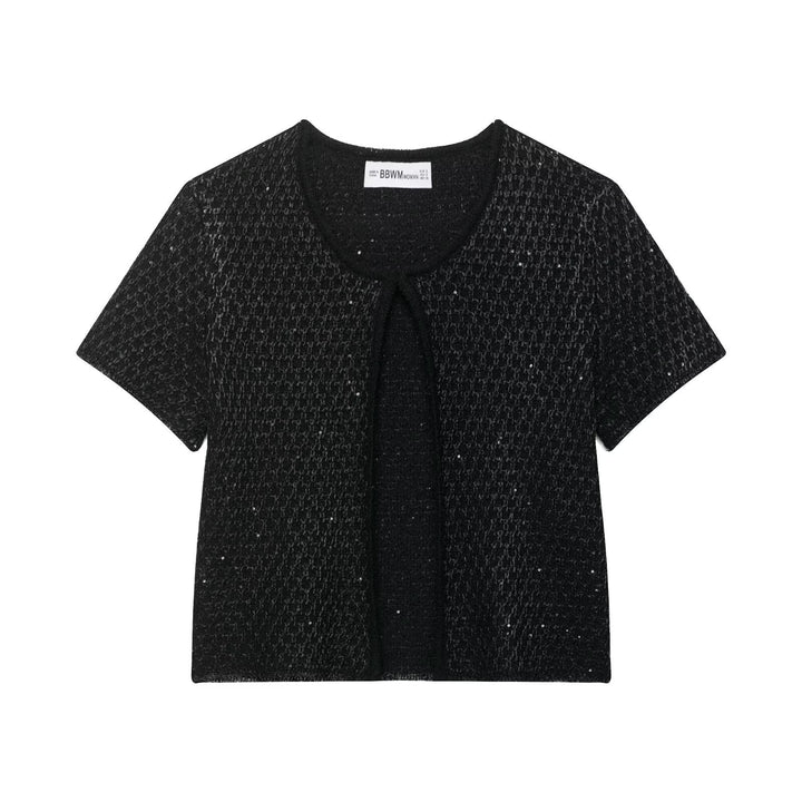 Damen Kurzärmelige Bouclé Strickjacke mit offenem Frontschlitz Drune