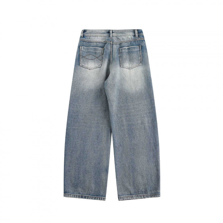 Damen Highwaist Weite Jeanshose im Vintage-Washed-Look mit weitem Bein Drune