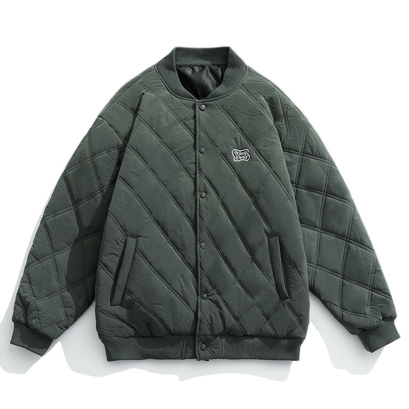 Unisex Gestepste Bomberjacke im Boxy‑Schnitt mit Stehkragen und Druckknopfleiste Drune