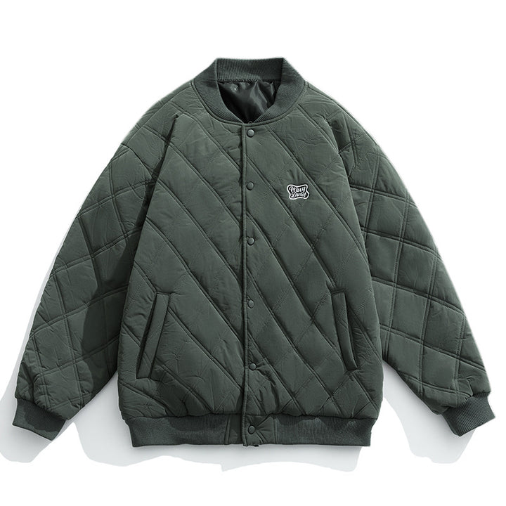 Unisex Gestepste Bomberjacke im Boxy‑Schnitt mit Stehkragen und Druckknopfleiste Drune