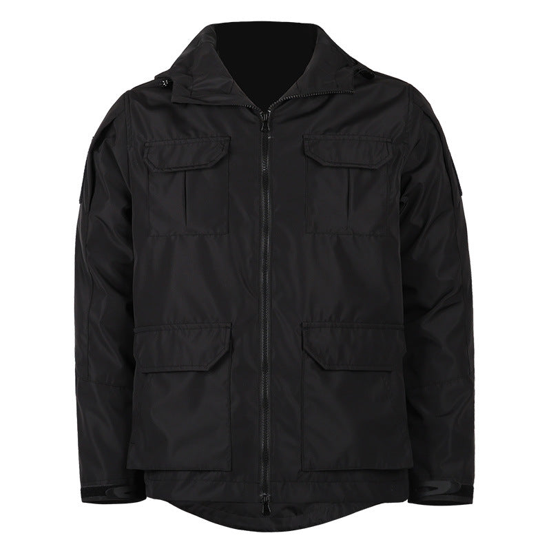 Men's  technical hooded utility field jacket with four flap cargo pockets and two-way zipper Drune