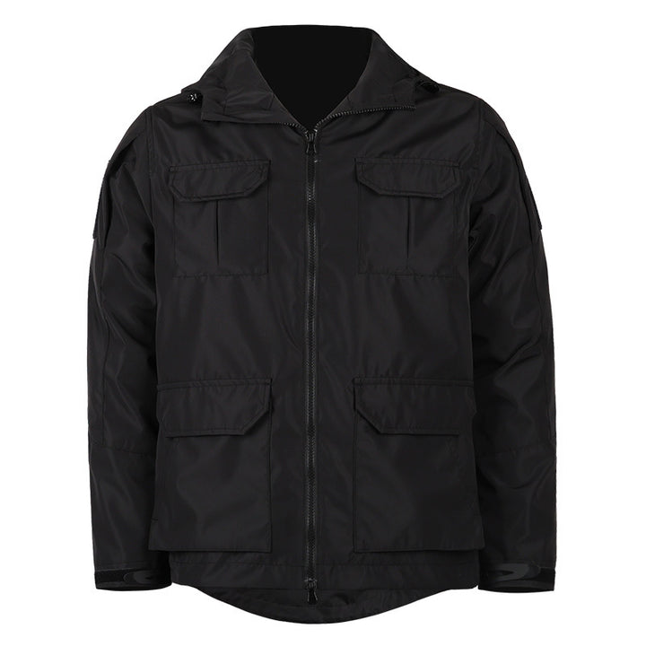 Men's  technical hooded utility field jacket with four flap cargo pockets and two-way zipper Drune