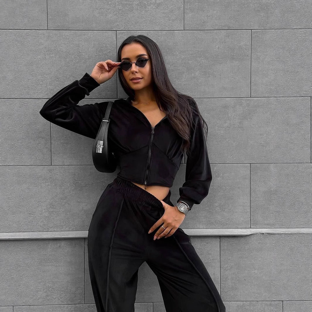 Damen Sportliches Loungewear-Set mit Kapuze und elastischem Bund Drune