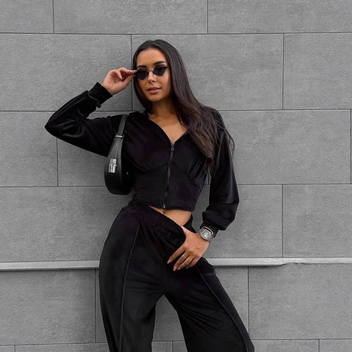 Damen Sportliches Loungewear-Set mit Kapuze und elastischem Bund Drune