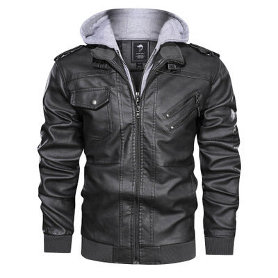 Herren Lederimitat-Fieldblouson mit innenliegendem Hoodie, Reißverschluss-Brusttaschen und Rippbündchen Drune