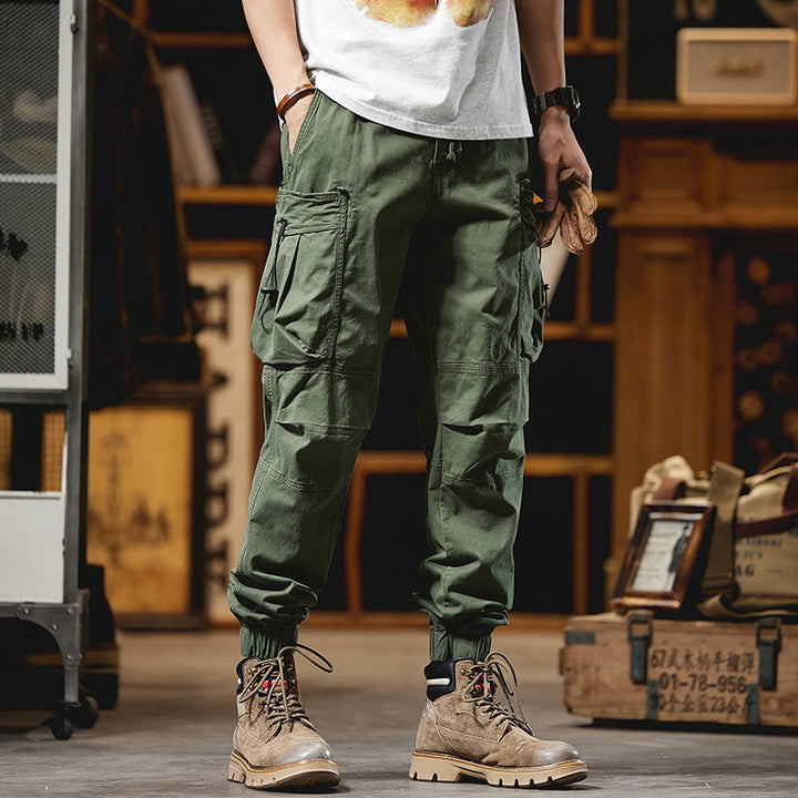 Herren Militärisch inspirierte Cargohose mit elastischem Tunnelzugbund, Klapp- und Reißverschlusstaschen Drune