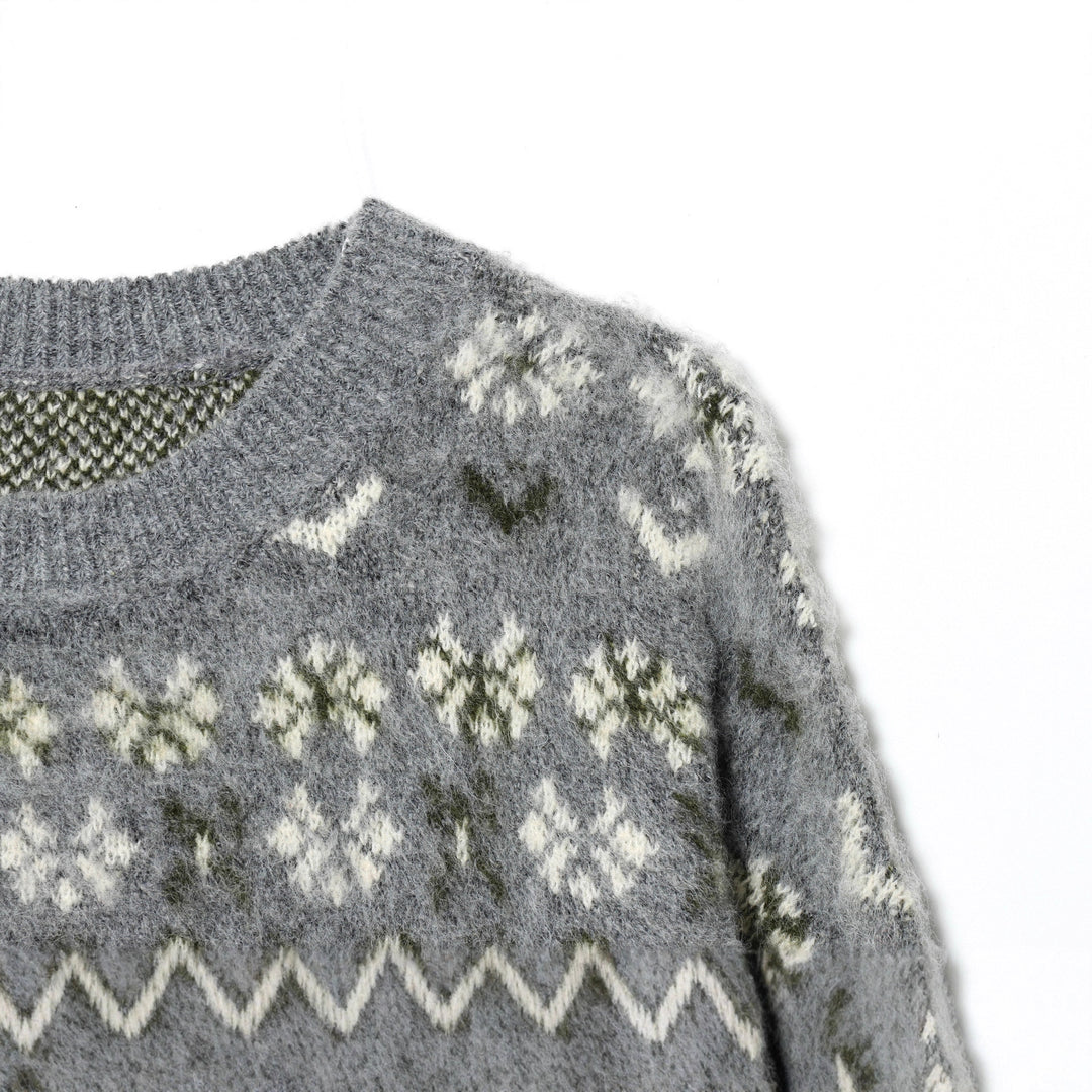 Damen nan gemusterter Norwegerpullover aus weichem Strickgarn mit Rundhalsausschnitt Drune