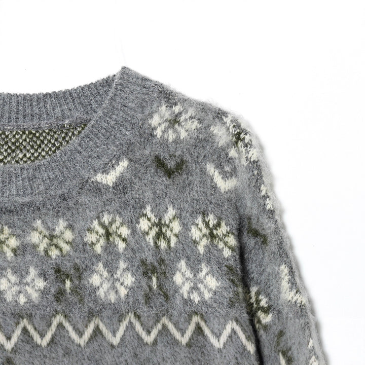 Damen nan gemusterter Norwegerpullover aus weichem Strickgarn mit Rundhalsausschnitt Drune