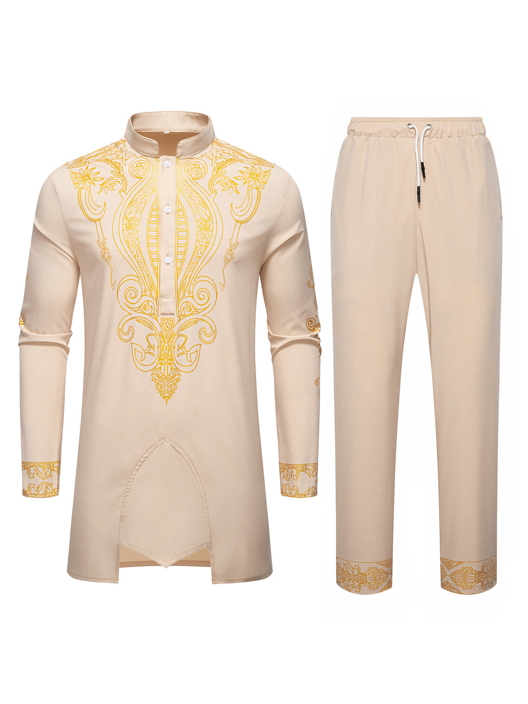 Herren Tunika Anzug mit Stehkragen und ornamentaler Goldapplikation Drune