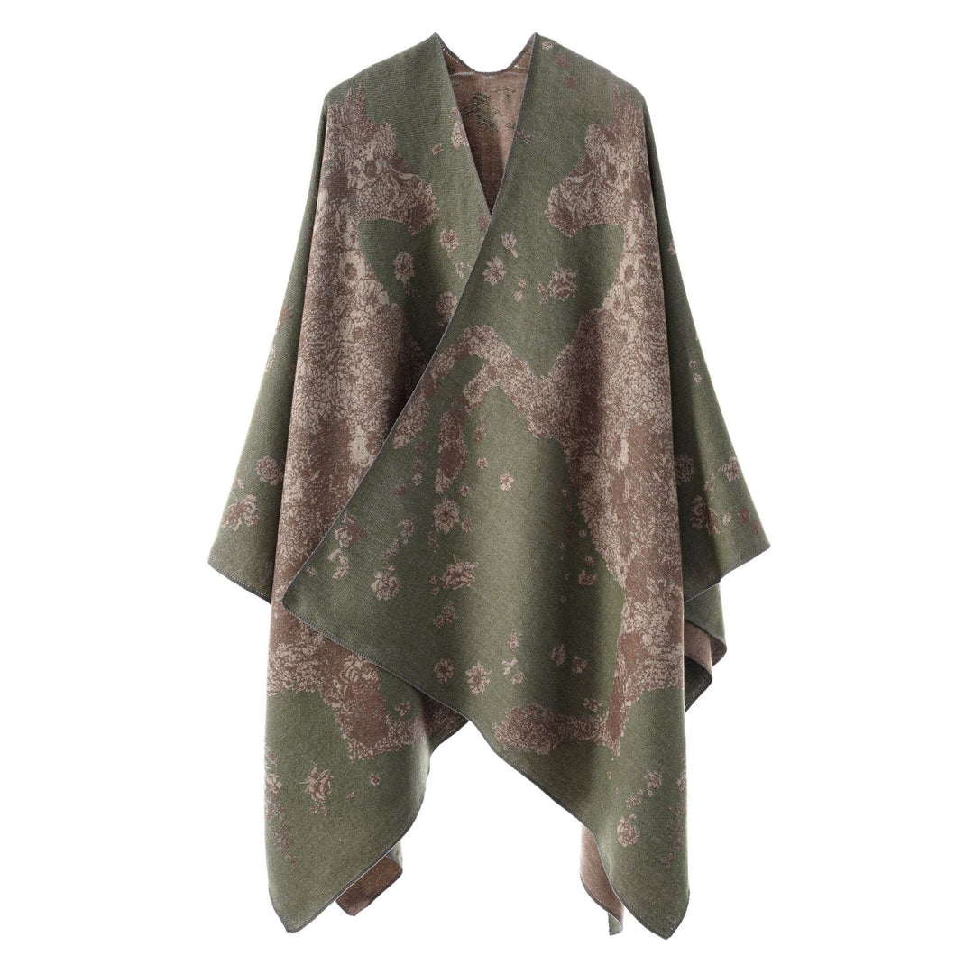 Damen Oversize-Wickelponcho im Kimono-Fall mit feinem Jacquardgewebe Drune