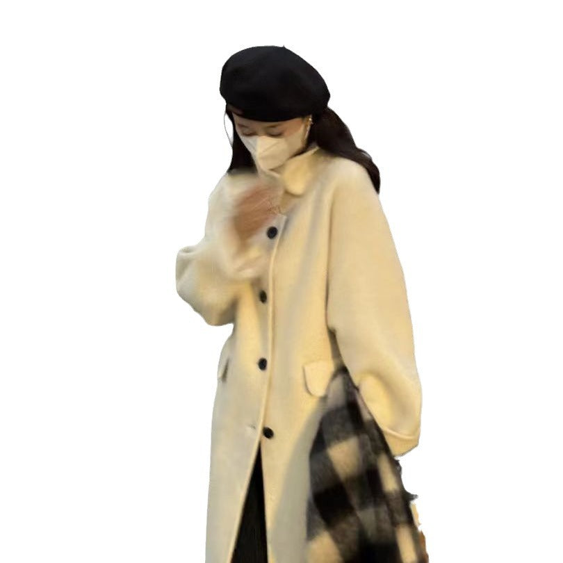 Damen Oversize Wollmix Mantel knielang mit verdeckter Knopfleiste und lässiger Schulterlinie Drune