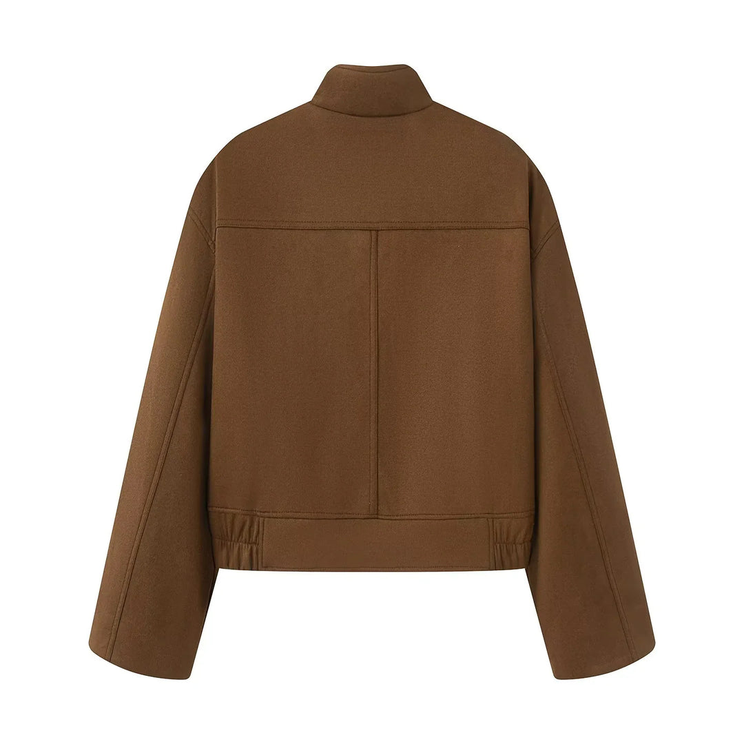 Damen nan kastige Kurzjacke mit Stehkragen, aufgesetzten Klappentaschen und elastischem Saum Drune