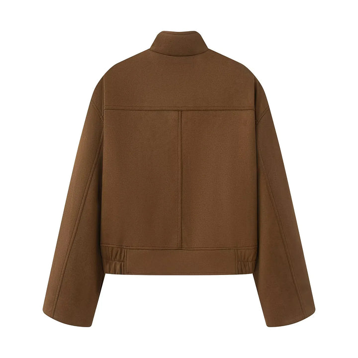 Damen nan kastige Kurzjacke mit Stehkragen, aufgesetzten Klappentaschen und elastischem Saum Drune