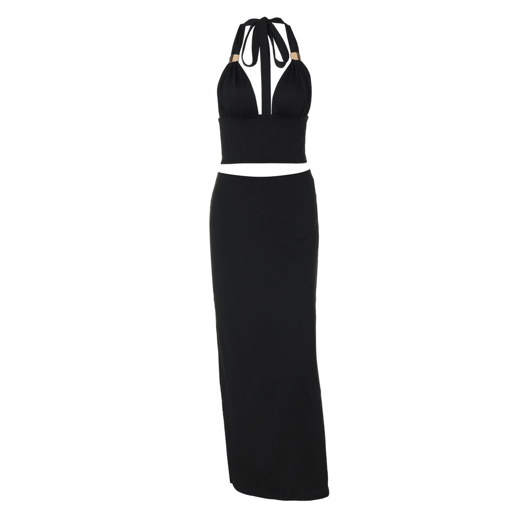 Damen Elegantes Zwei-Teiliges Set aus Crop-Top und Maxirock Drune