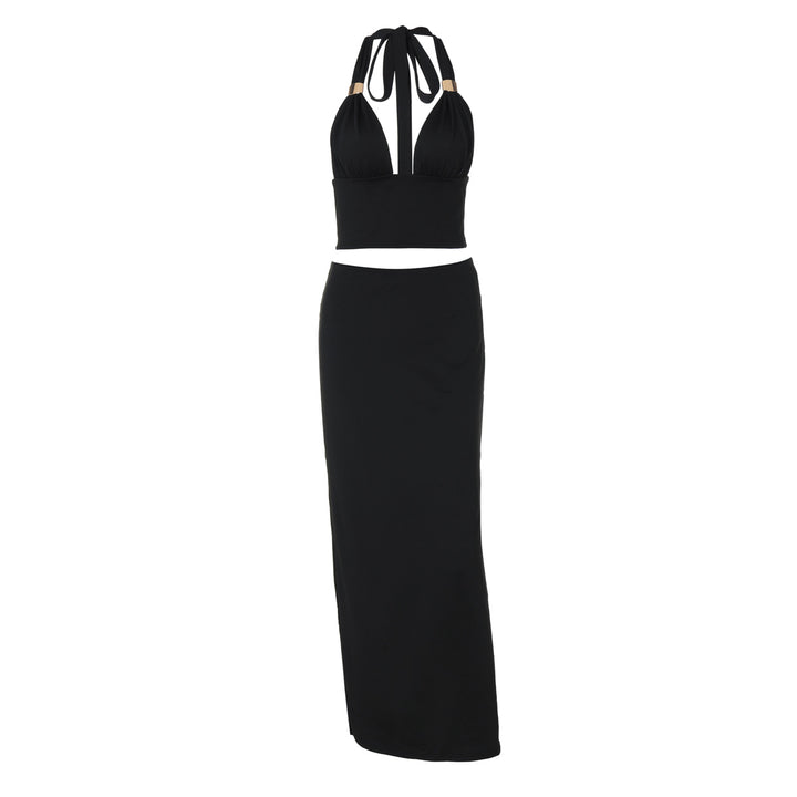 Damen Elegantes Zwei-Teiliges Set aus Crop-Top und Maxirock Drune