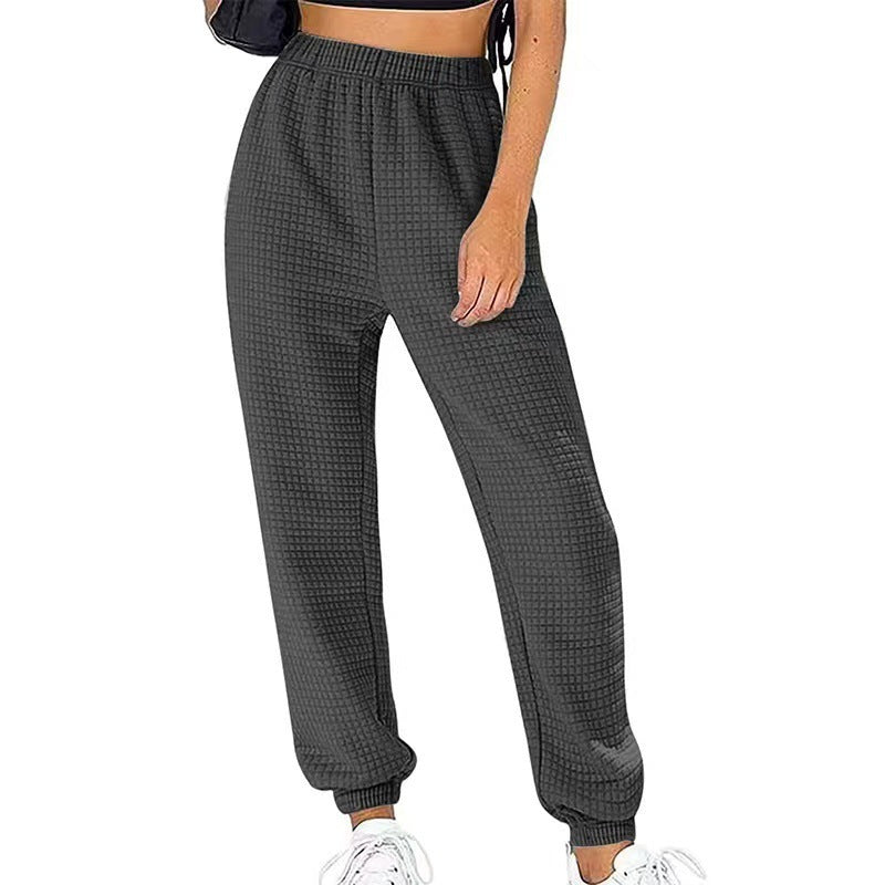 Damen Waffelstrick-Jogginghose mit hoher Taille und elastischen Bündchen Drune