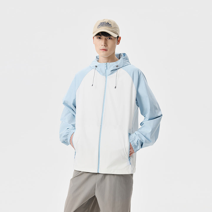 Herren Leichte Kapuzen‑Windbreaker‑Jacke mit Raglanärmeln, Zwei-Wege‑Reißverschluss und verdeckten Reißverschlusstaschen Drune