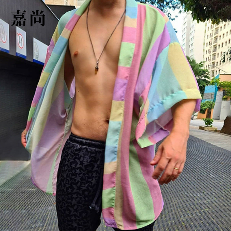 Damen Leichter Oversize-Kimono-Cardigan mit Längsstreifen und offenem Schnitt Drune