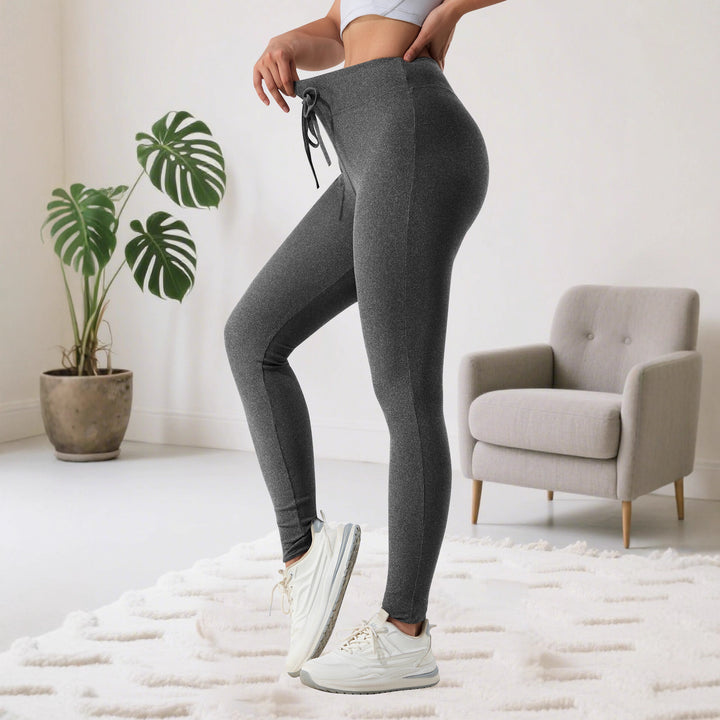 Damen Gerippte High-Waist Lounge-Leggings mit Kordelzug und figurformendem Bund Drune