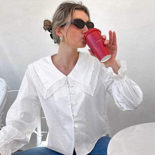 Damen Bluse mit großen Spitzeneinsätzen Drune