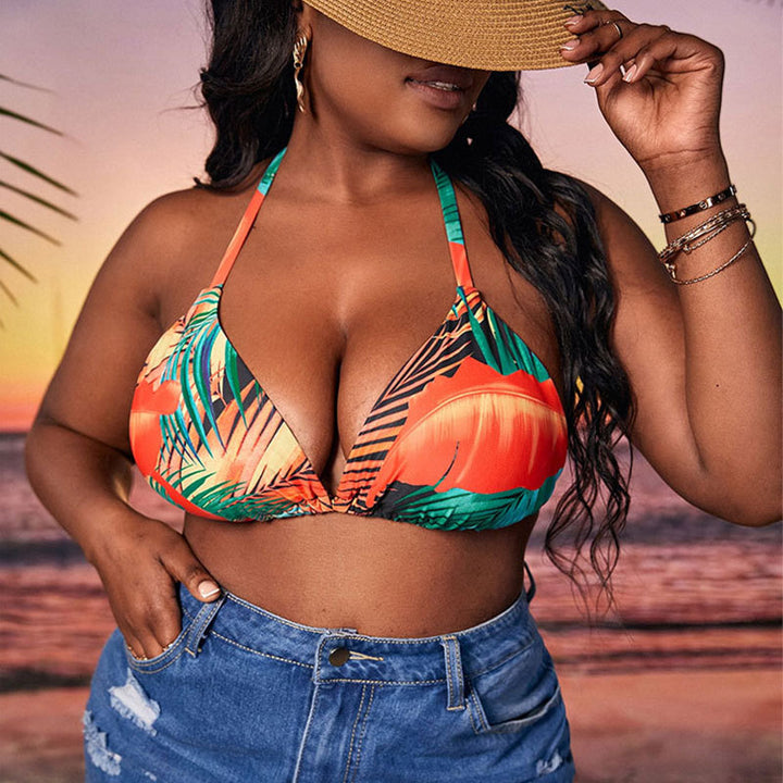 Damen Triangel-Bikinioberteil mit floralem Muster und verstellbaren Trägern Drune