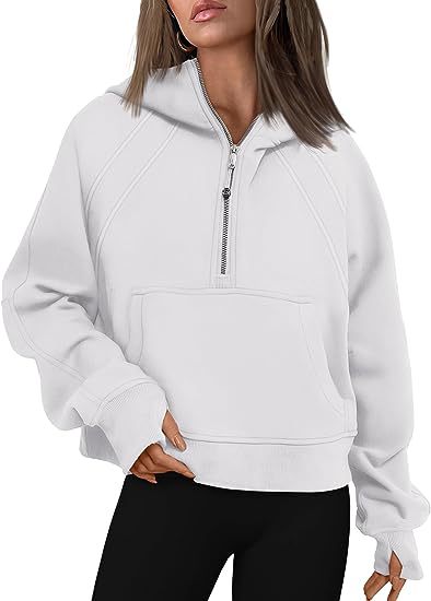 Damen lässiger Kapuzenpullover mit modischem Reißverschluss und praktischer Kängurutasche Drune