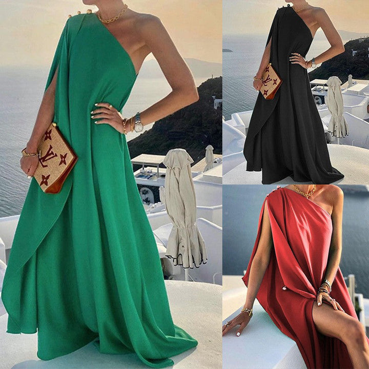 Damen Maxikleid mit asymmetrischem Schnitt und fließendem Stoff Drune