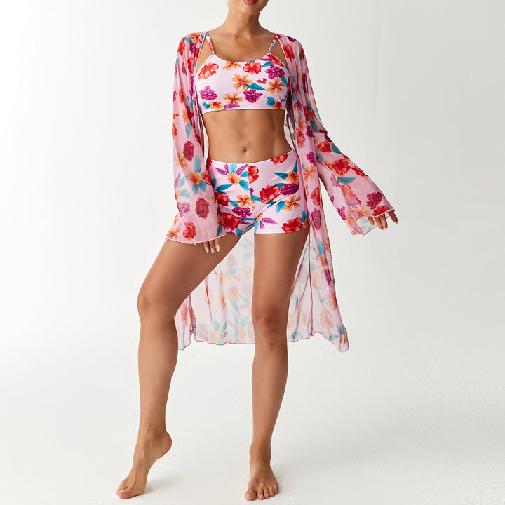 Damen Bikini-Set mit elegantem Crop-Top und durchscheinendem Strandkimono Drune