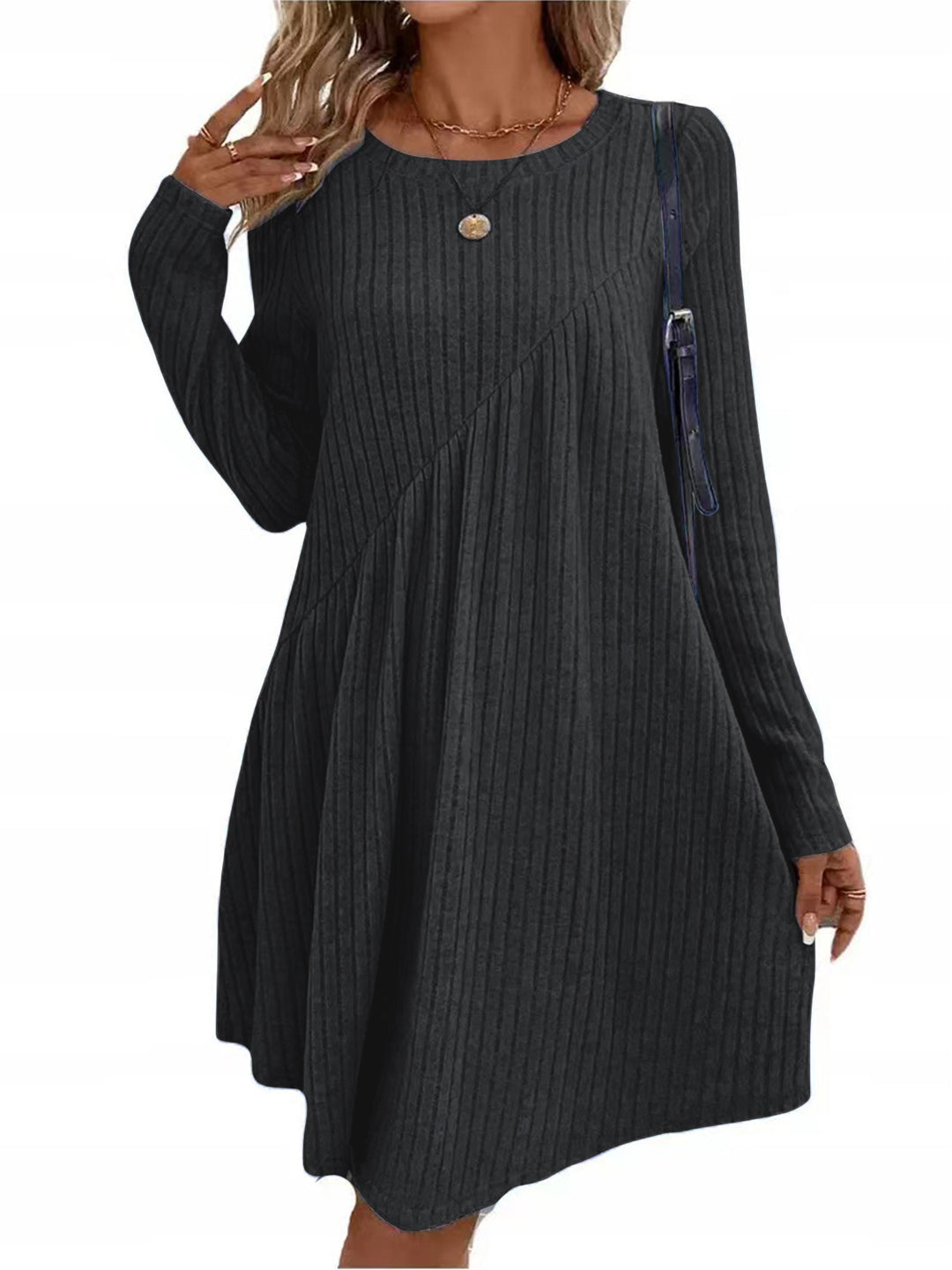 Damen lässiges Strickkleid mit long-sleeve und asymmetrischem Saum Drune
