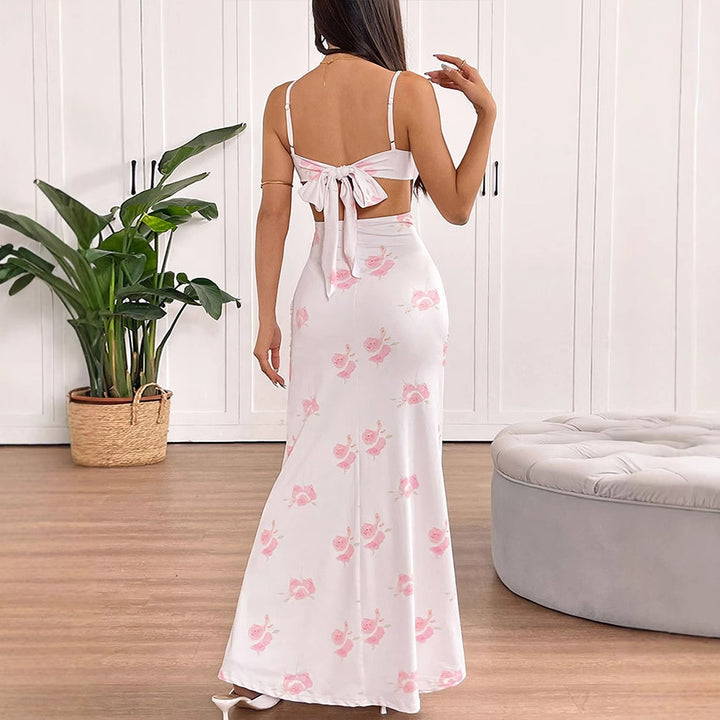 Damen Maxikleid mit zarten Rüschendetails und floralem Mustermix Drune