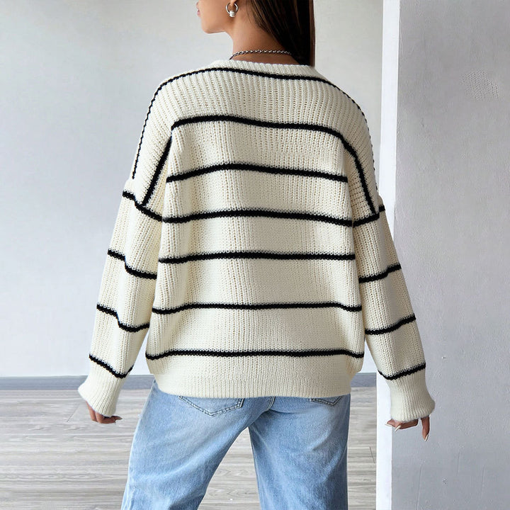 Damen oversized Strickcardigan mit Rippenkante, aufgesetzten Taschen und Knopfverschluss Drune