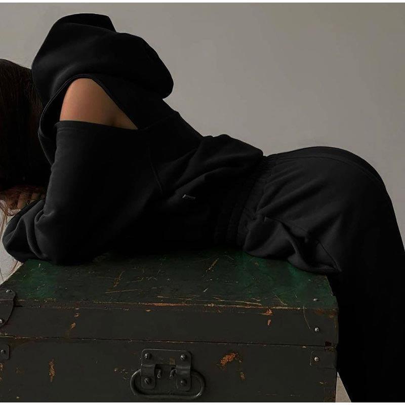 Damen Modisches Hoodie-Oberteil mit offenen Schultern und lockerer Passform Drune
