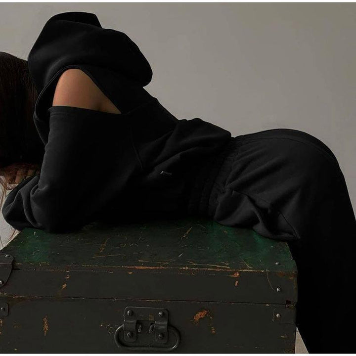 Damen Modisches Hoodie-Oberteil mit offenen Schultern und lockerer Passform Drune