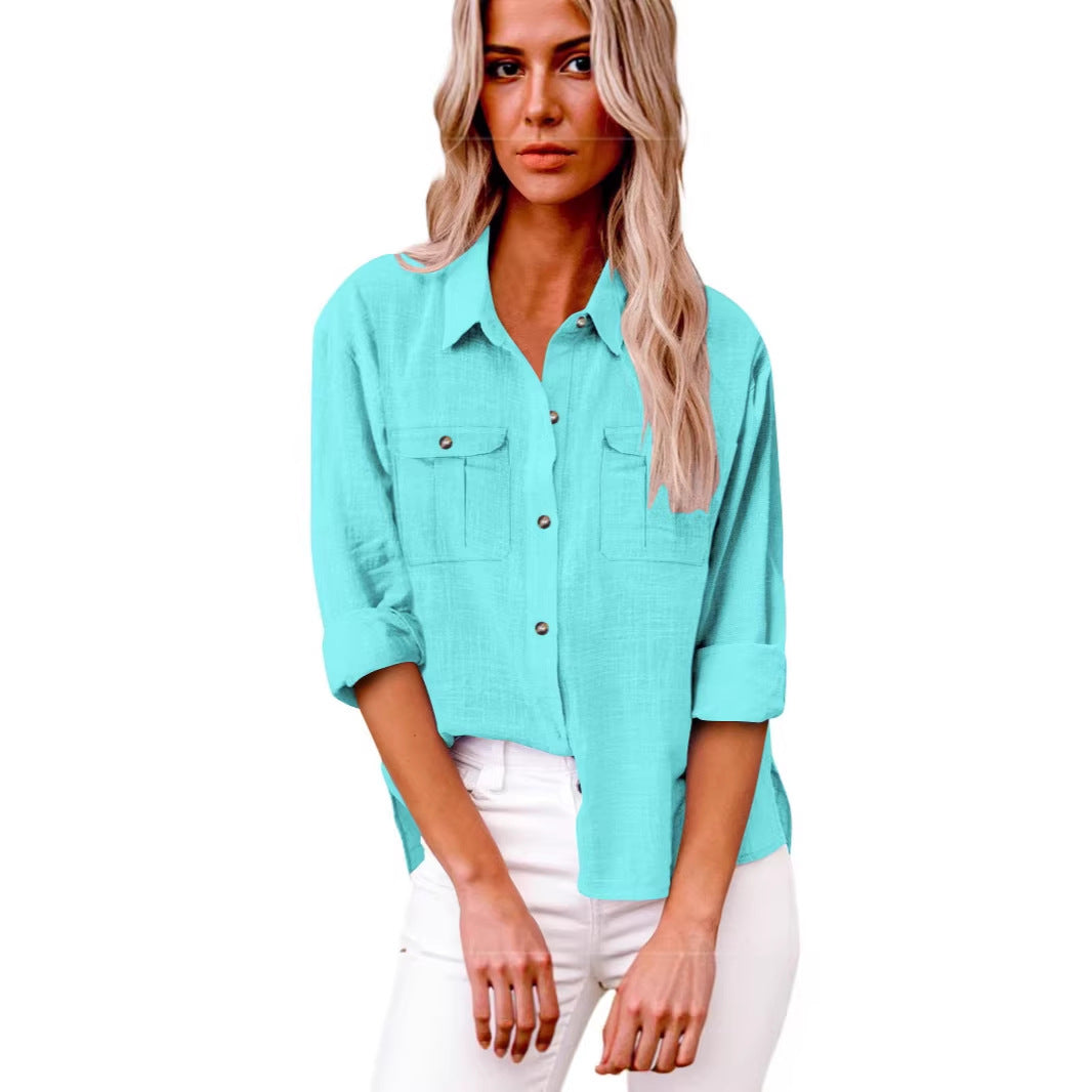 Damen Leichte Oversize-Hemdbluse aus Baumwollmischung mit Brusttaschen Drune