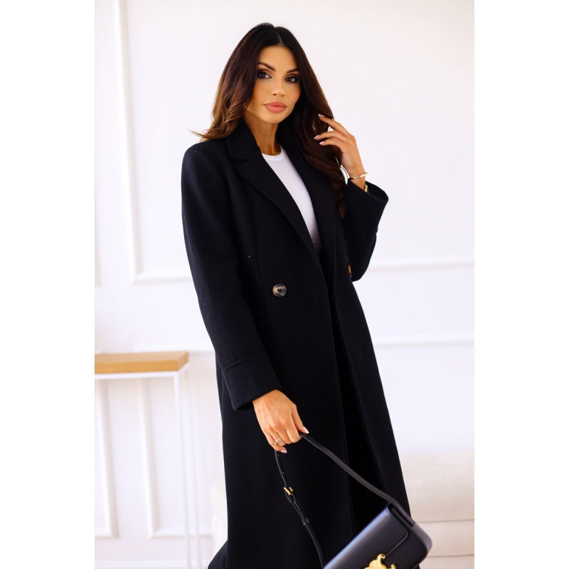 Damen eleganter Wollmantel mit taillierter Silhouette und praktischen Taschen Drune