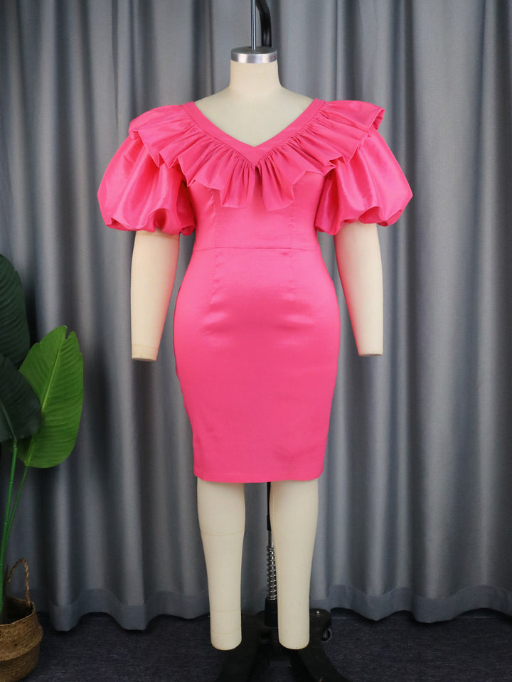 Damen figurbetontes Kleid mit voluminösen Rüschenärmeln Drune 1778622988