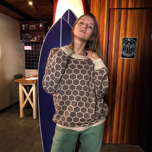Damen Kreativer Strickpullover mit Wabenmuster Drune