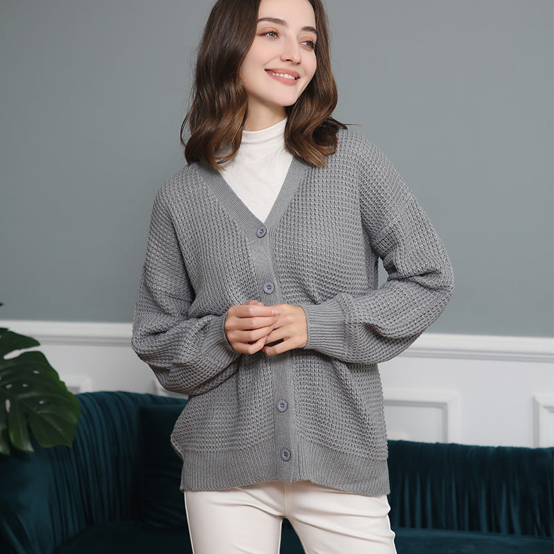 Damen Waffelstruktur-Cardigan mit tiefem V-Ausschnitt und kastigem Oversize-Schnitt Drune