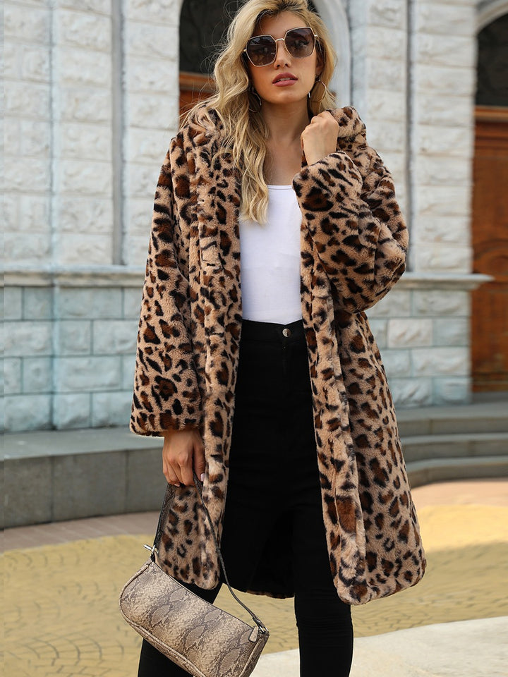 Damen Eleganter Leopardenfell-Mantel Drune