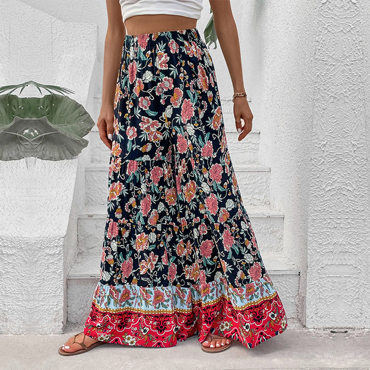 Damen Maxirock mit Stufen, elastischem Bund und floralem Boho-Print Drune