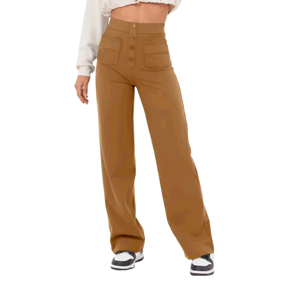 Damen Hochtaillierte weite Hose mit Knopfleiste und aufgesetzten Taschen Drune