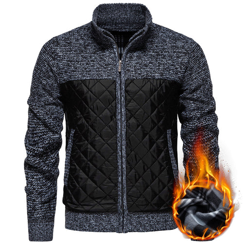Herren Gestepptes Hybrid-Strickjacke mit Stehkragen und durchgehendem Reißverschluss Drune