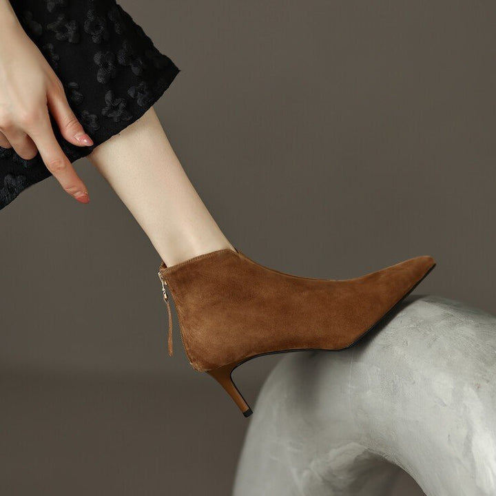 Damen Elegante spitze Stiefeletten mit raffinierter Fersenöffnung Drune
