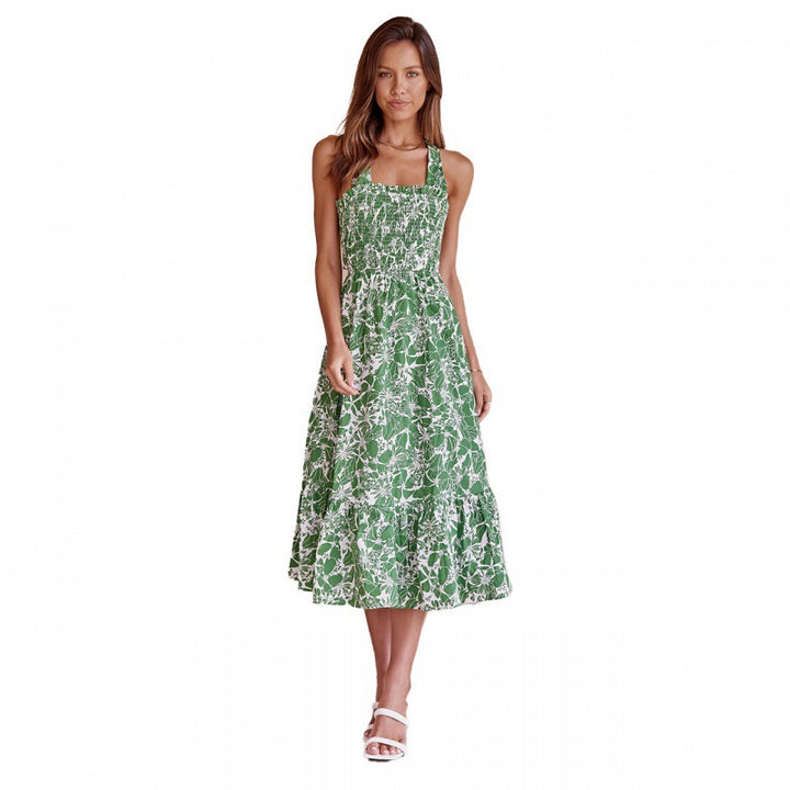 Damen Maxikleid mit romantischem floralen Design und elastischem Taillenzug Drune